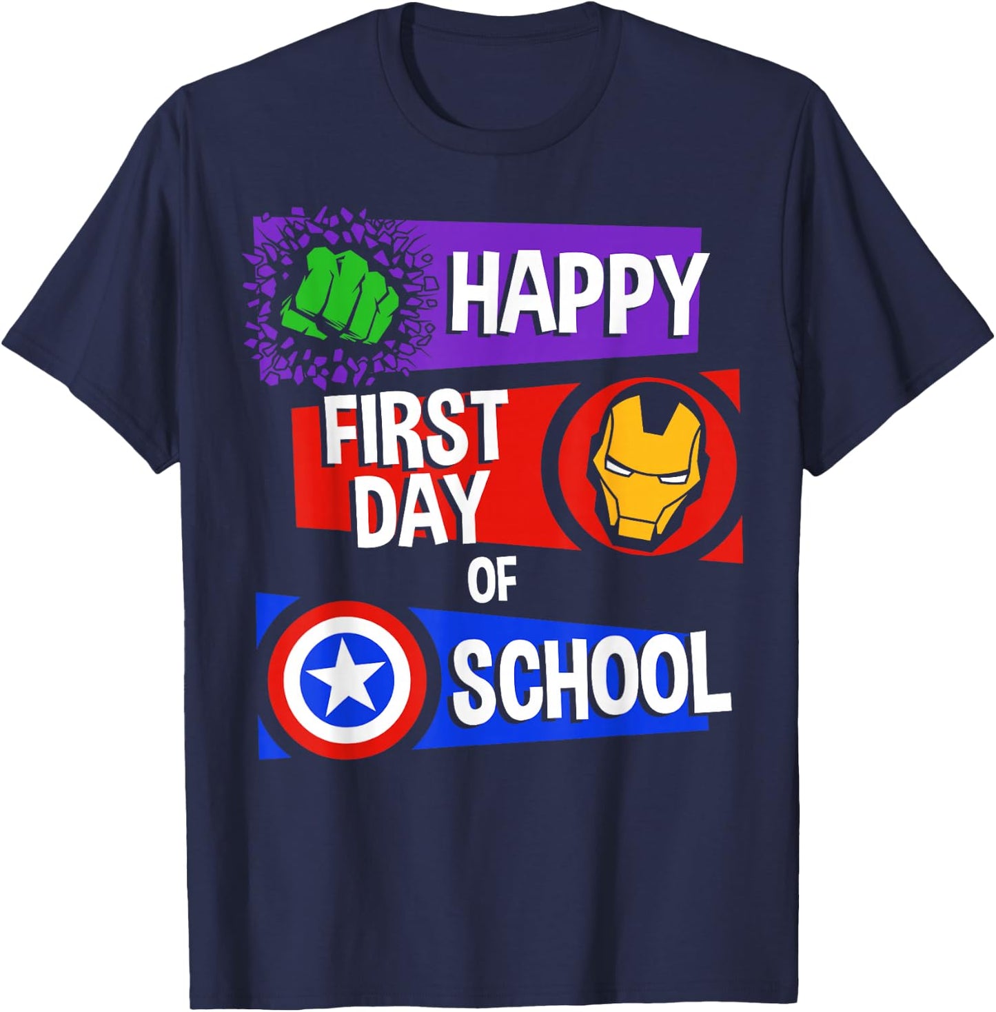 Marvel Avengers Happy First Day of School Text T-Shirt - T-Shirt | Navy