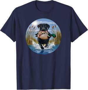 Black Lab Labrador Hunting Ducks Waterfowl Yellow lab T-Shirt - T-Shirt | Navy