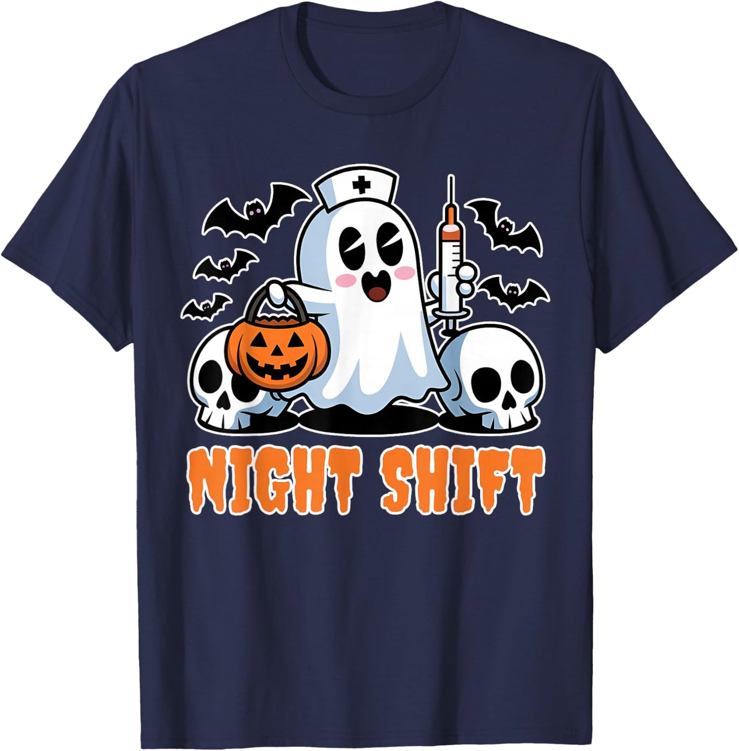 Halloween T Shirts for Nurses Night Shift Nurses Scrub Top T-Shirt - T-Shirt | Navy