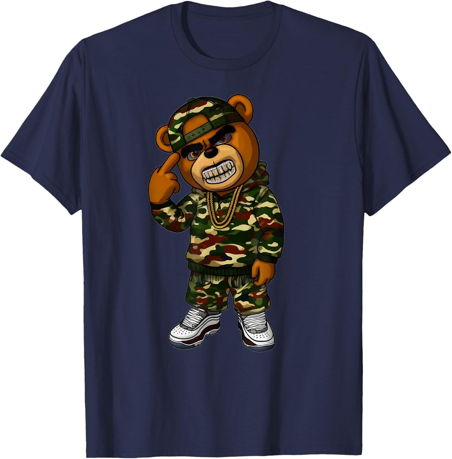 Camo Hip Hop Teddy Bear Camouflage Gangsta Streetwear Hustle T-Shirt - T-Shirt | Navy