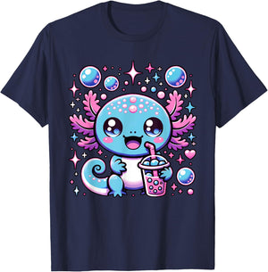 Cute Axolotl Bubble Boba Tea Anime Girls Boys Kids Women T-Shirt - T-Shirt | Navy