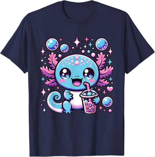 Cute Axolotl Bubble Boba Tea Anime Girls Boys Kids Women T-Shirt - T-Shirt | Navy
