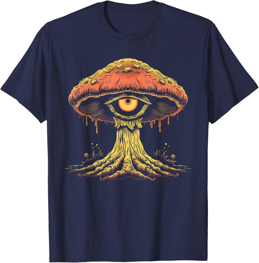 Cottagecore Weirdcore Aesthetic Mushroom Eyeball Creepy T-Shirt - T-Shirt | Navy