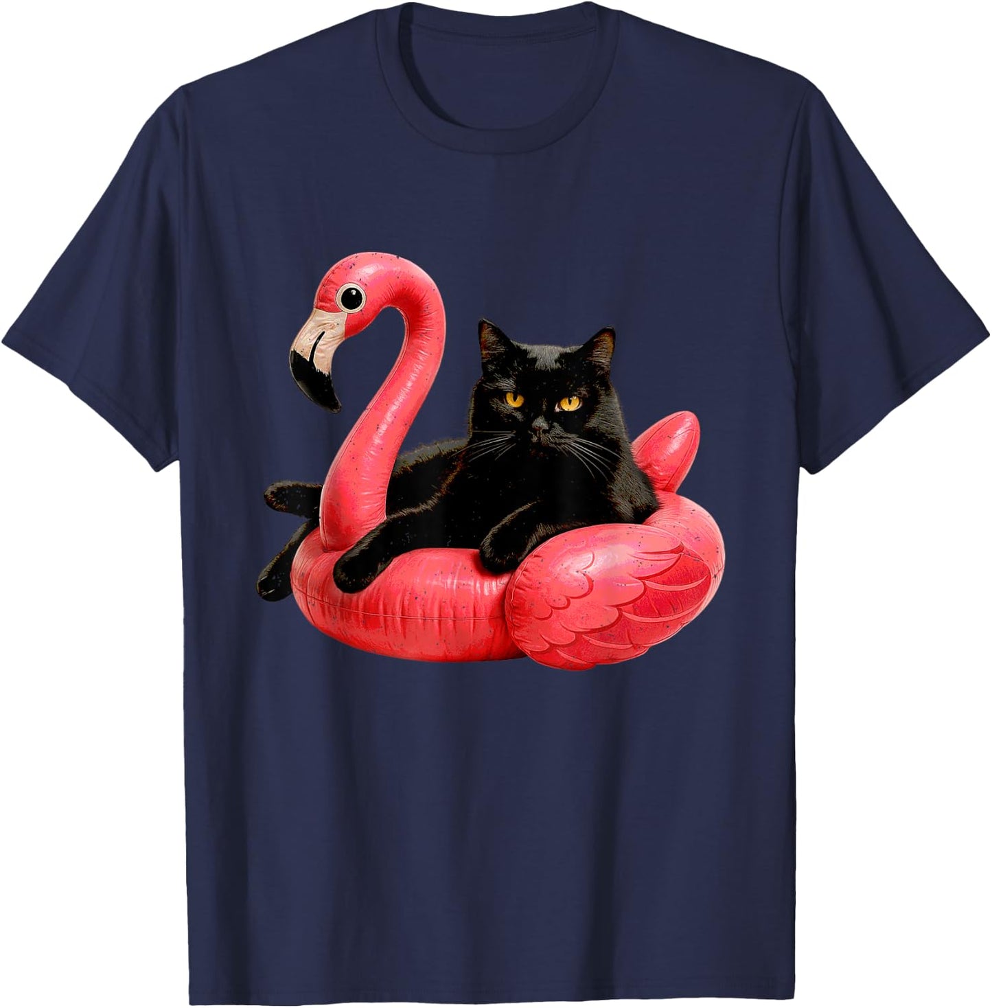 Black Cat Flamingo Kitten Lover Feline Pet Owner Kitty T-Shirt - T-Shirt | Navy