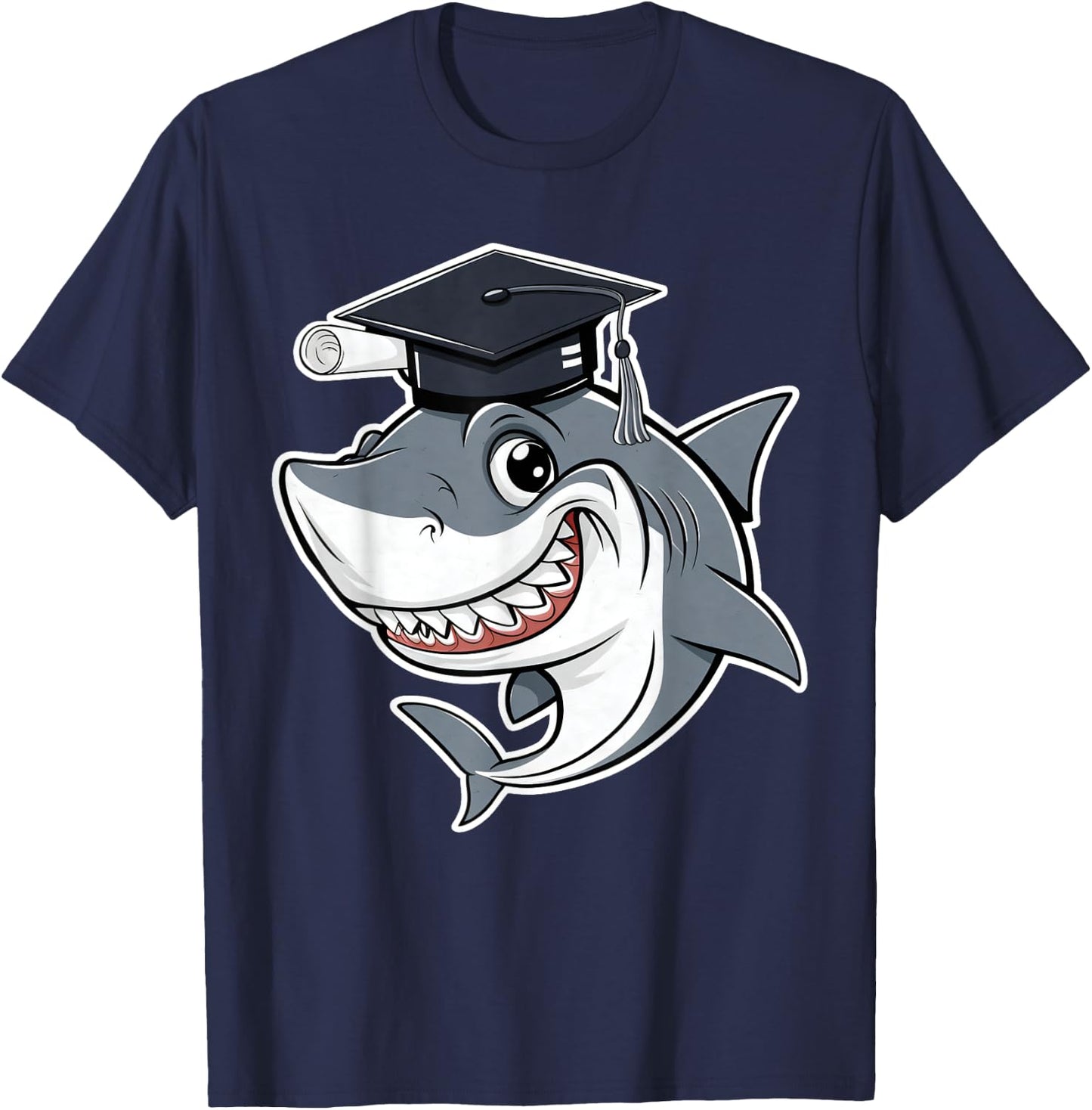 Great White Shark Graduation Cap Class of 2025 Shark Lover T-Shirt - T-Shirt | Navy