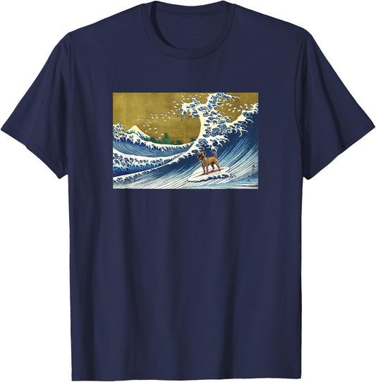 Funny Retro Vintage Surfing a Wave Border Terrier Lover T-Shirt - T-Shirt | Navy
