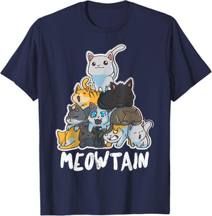 Anime Cats Kawaii Neko Pile Moewtain T-Shirt - T-Shirt | Navy