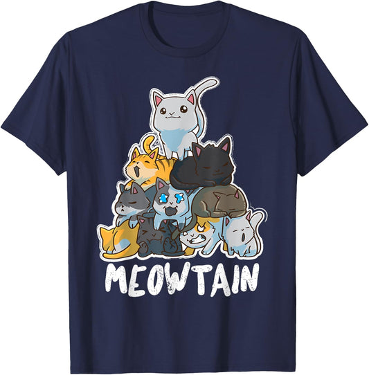 Anime Cats Kawaii Neko Pile Moewtain T-Shirt - T-Shirt | Navy