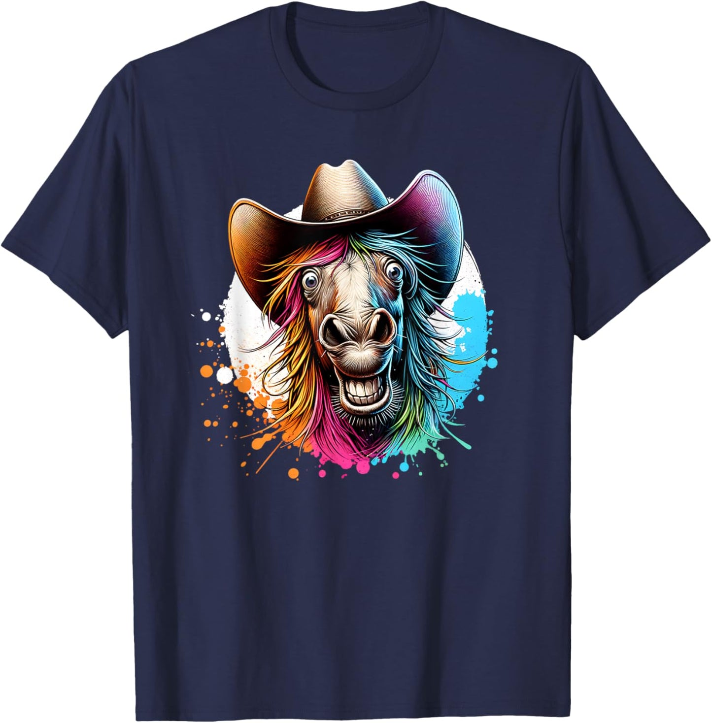 Funny Horse With Cowboy Hat T-Shirt - T-Shirt | Navy