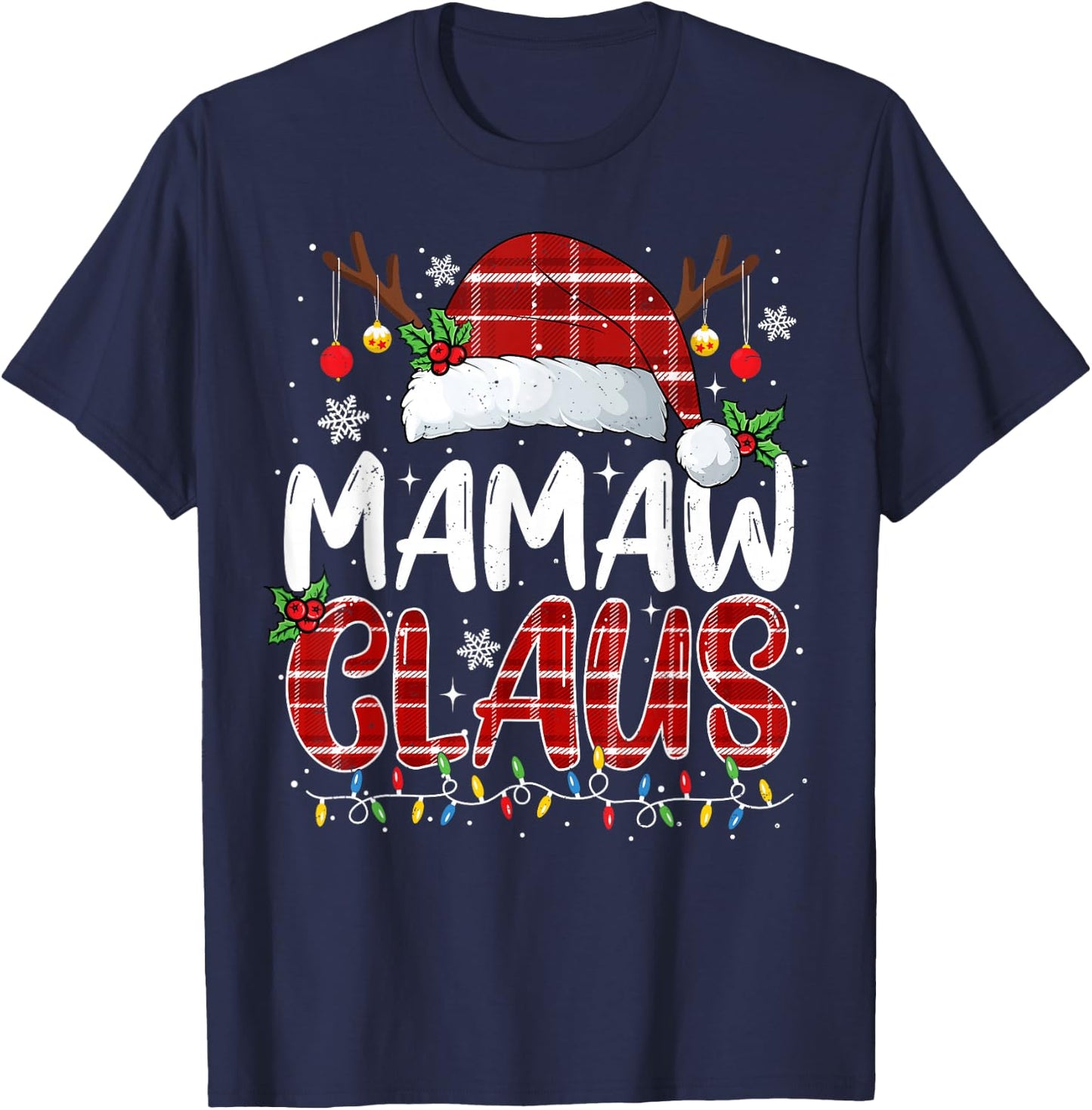 Mamaw Claus Christmas Lights Pajama Family Matching T-Shirt - T-Shirt | Navy