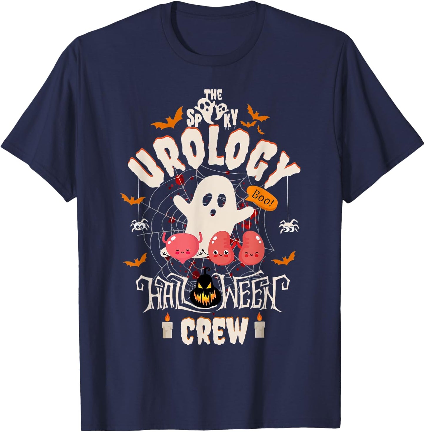 Spooky Urology Halloween Crew Cute Ghost Nurse Student T-Shirt - T-Shirt | Navy
