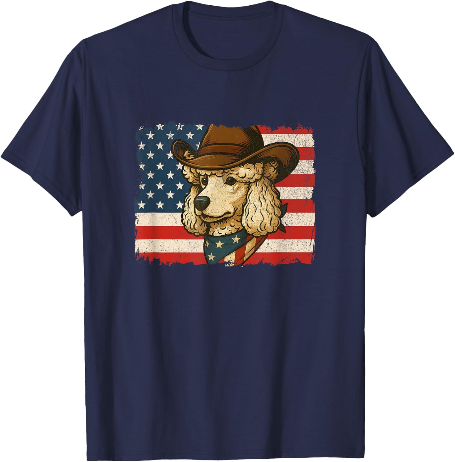 Cowboy Poodle 4th of July Dog Patriotic USA Flag Man Woman T-Shirt - T-Shirt | Navy