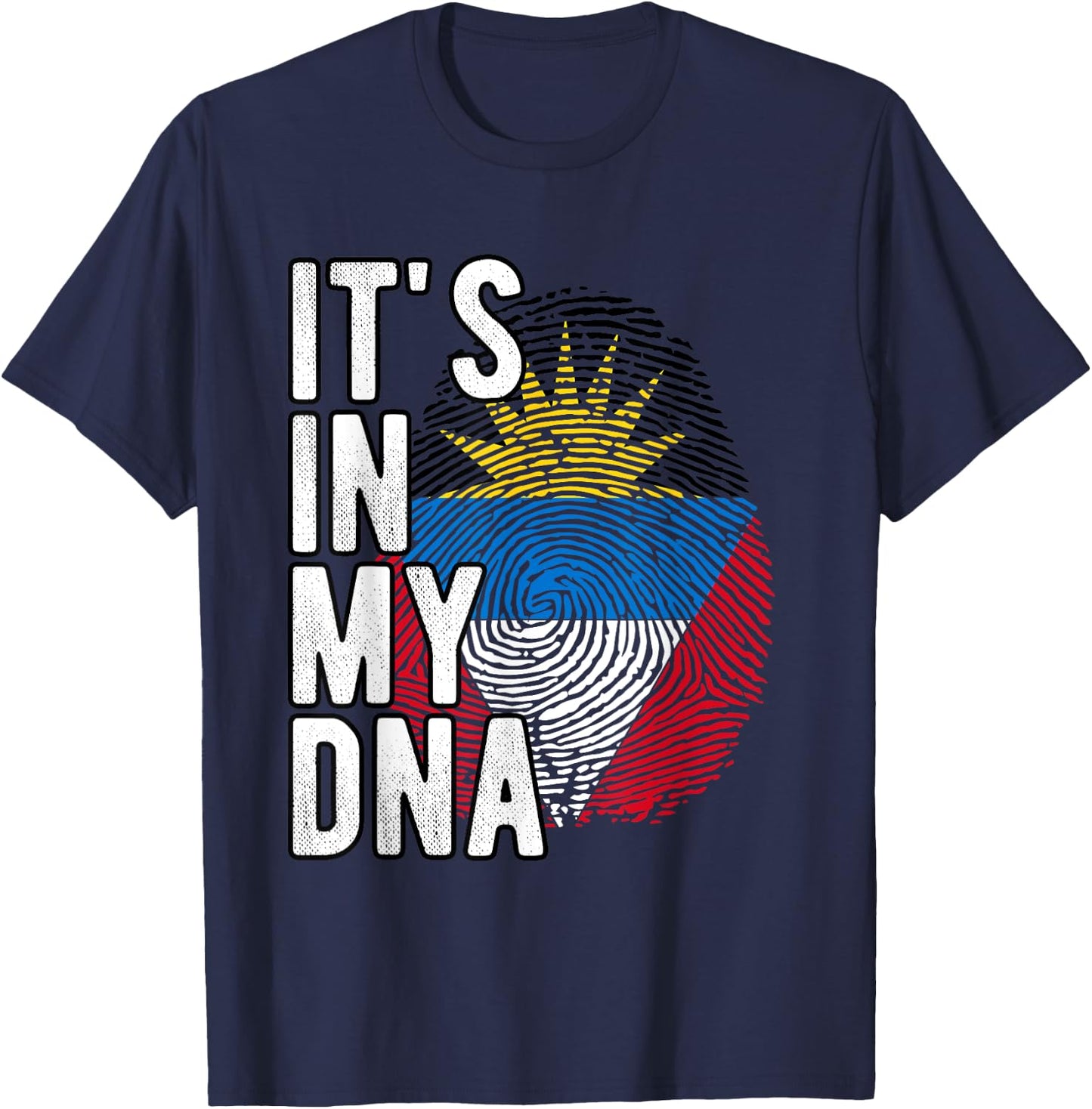 Funny it's in my DNA Antigua and Barbuda flag Fingerprint T-Shirt - T-Shirt | Navy