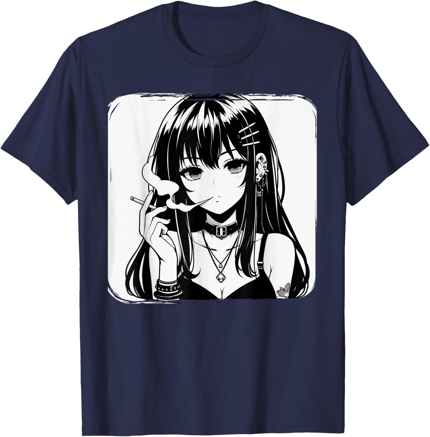 Anime Horror Girl Aesthetic Grunge Waifu Japanese Otaku T-Shirt - T-Shirt | Navy