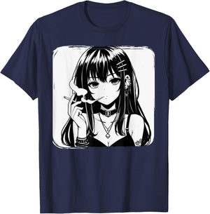 Anime Horror Girl Aesthetic Grunge Waifu Japanese Otaku T-Shirt - T-Shirt | Navy