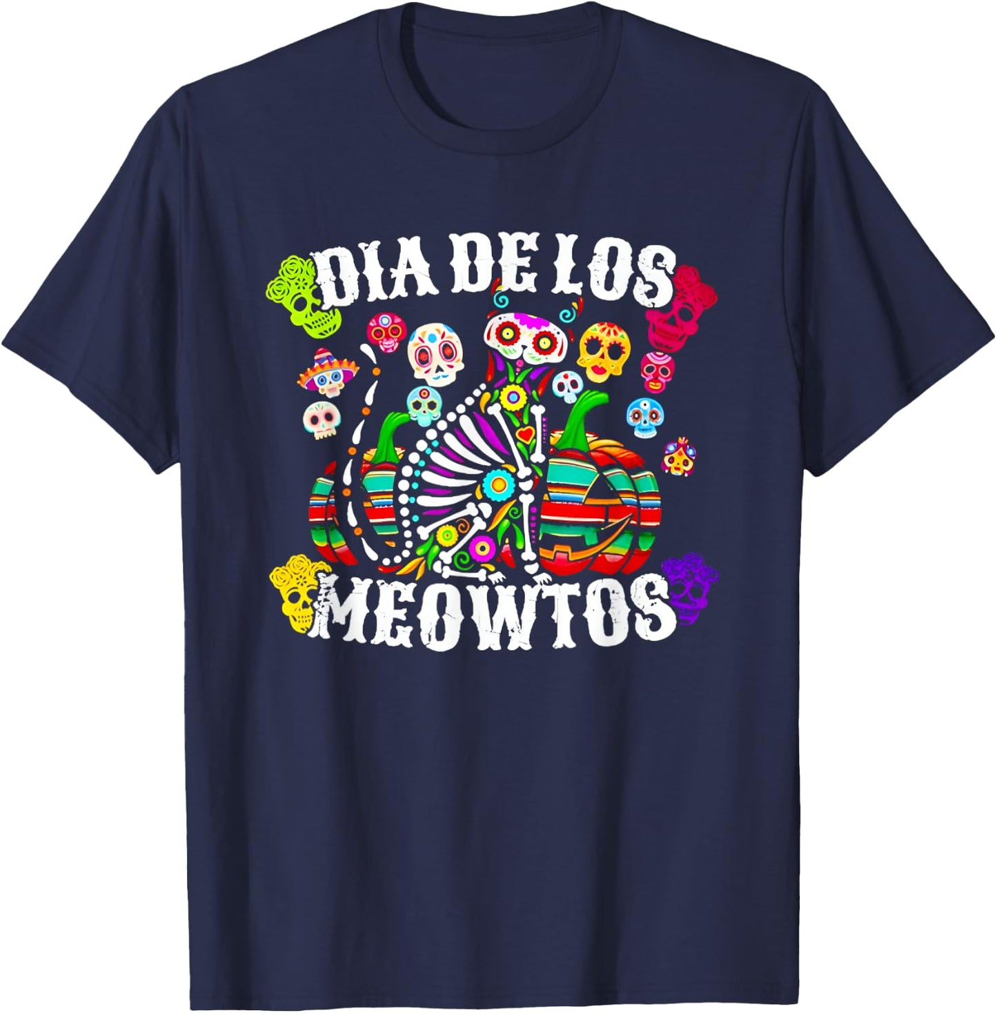 Dia De Los Meowtos Mexicano T-Shirt - T-Shirt | Navy