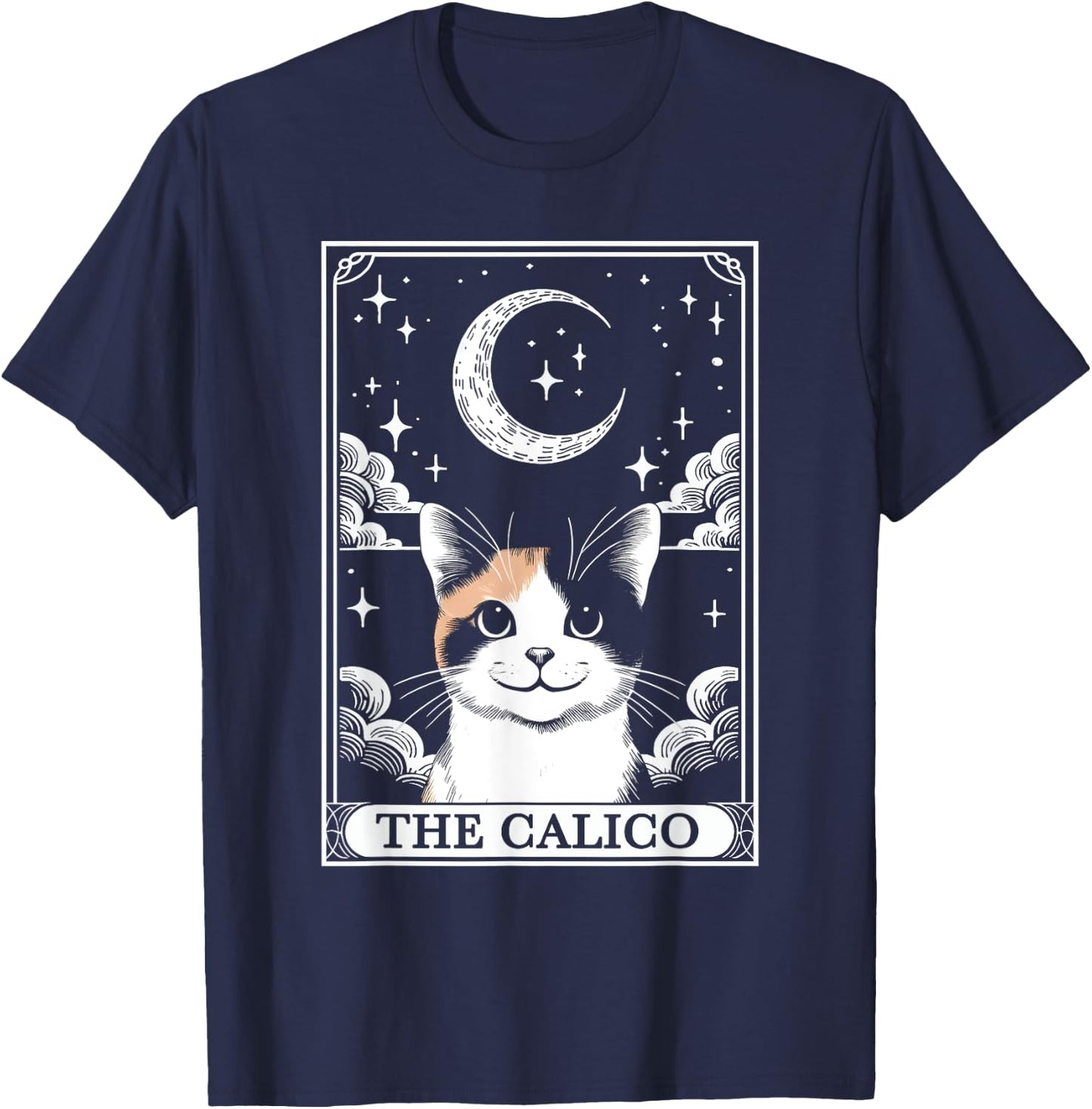 Tarot Card Vintage Crescent Moon Calico Cat Mom Cat Lovers Women Kids T-Shirt - T-Shirt | Navy