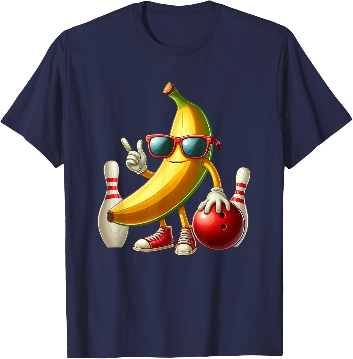 Banana Sunglasses Playing Bowling Funny Fruit Sport Player T-Shirt - T-Shirt | Navy