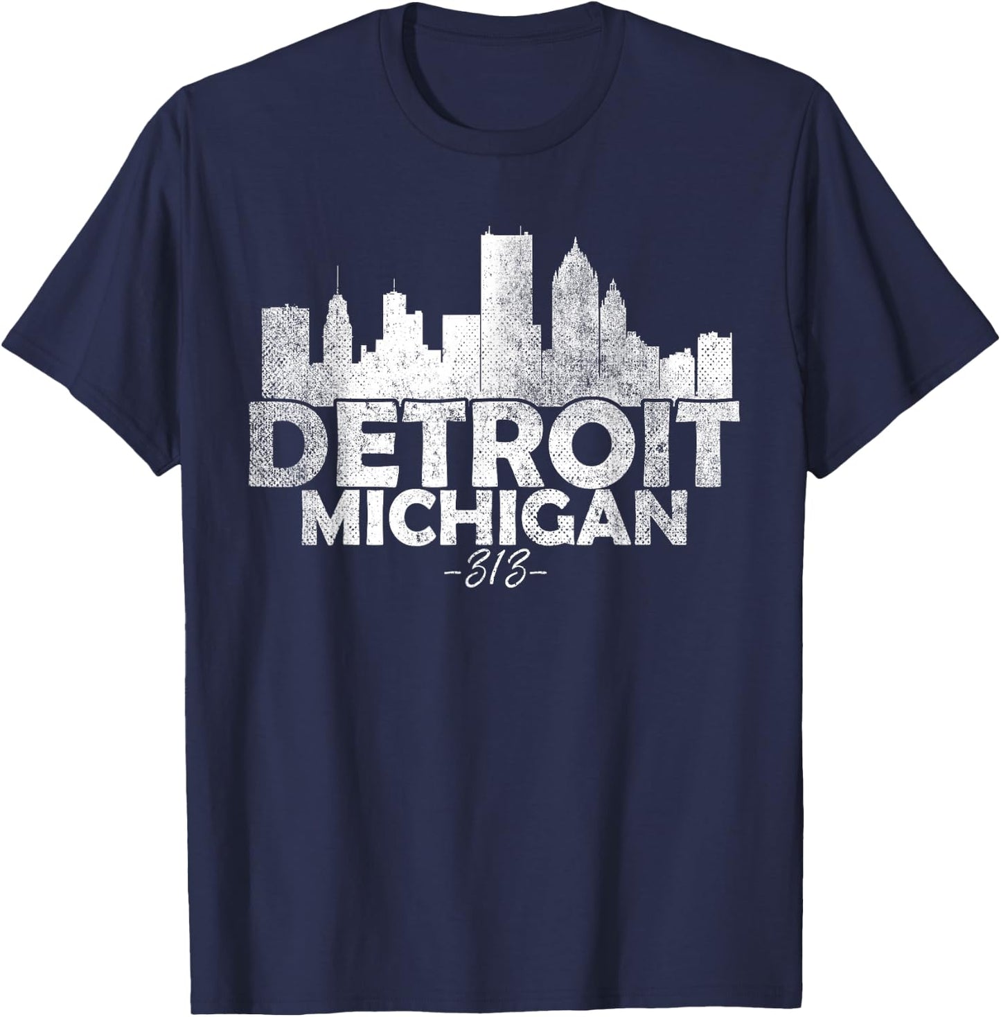 Detroit Michigan MI | Skyline , Small, Black T-Shirt - T-Shirt | Navy