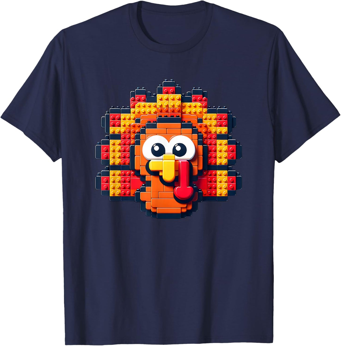 Thanksgiving Building Brick Turkey Face Master Builder Boys T-Shirt - T-Shirt | Navy
