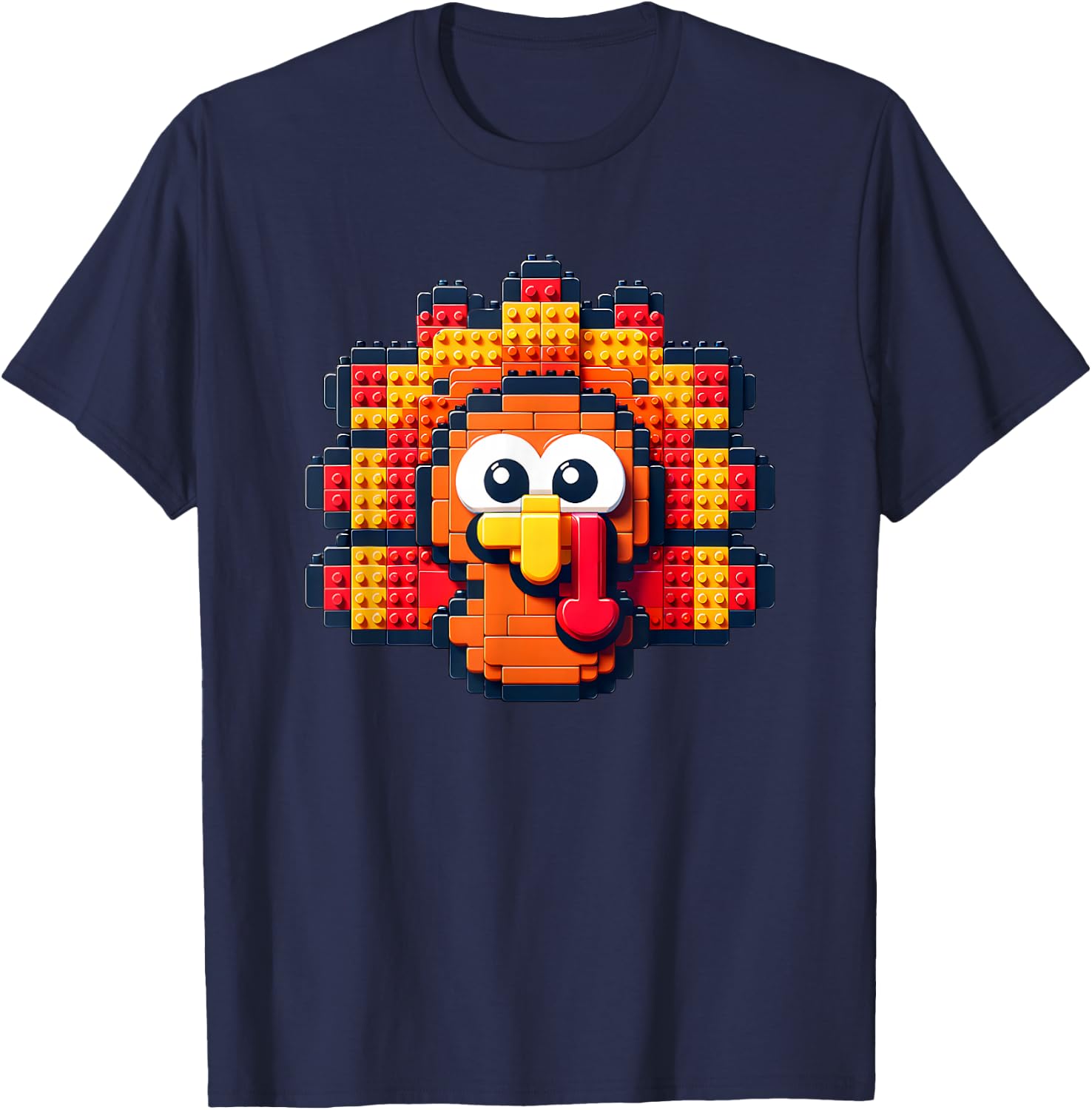 Thanksgiving Building Brick Turkey Face Master Builder Boys T-Shirt - T-Shirt | Navy