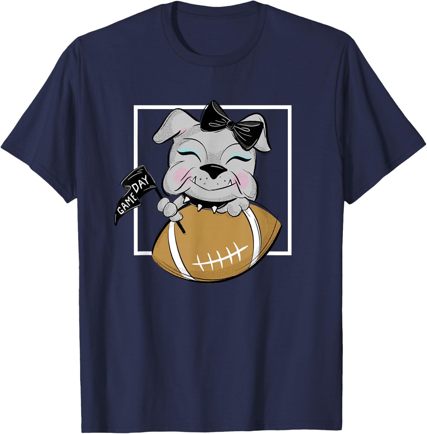 Cute Game Day Bulldog Women and Girls Football T-Shirt - T-Shirt | Navy