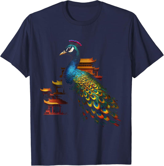 Peacock Architecture Art - Animal Bird Peacock T-Shirt - T-Shirt | Navy