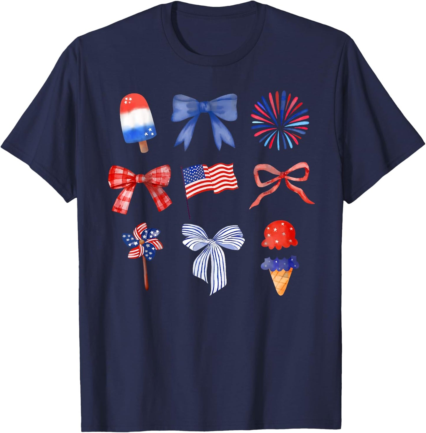 Coquette Bow Ice Cream America Freedom Patriotic 4th Of July T-Shirt - T-Shirt | Navy