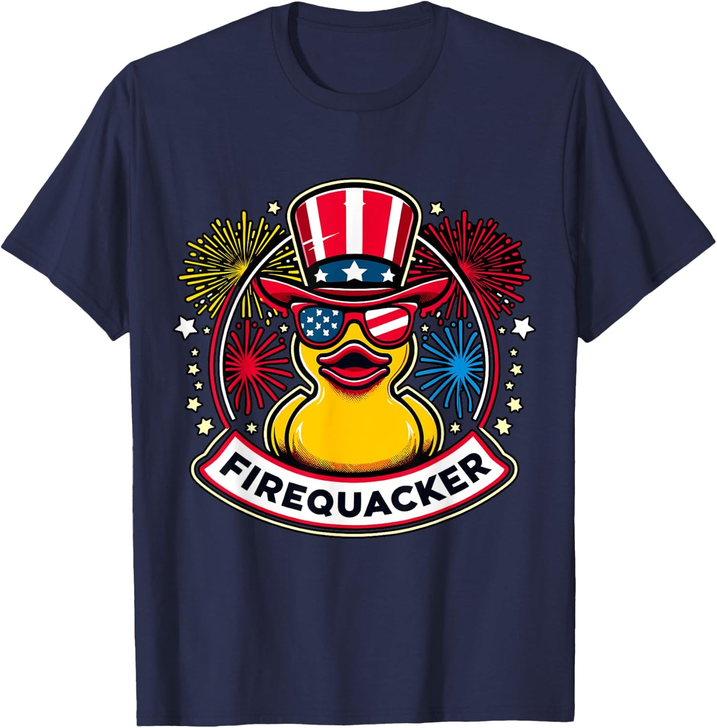 Firequacker 4th of July Rubber Duck USA Flag T-Shirt - T-Shirt | Navy