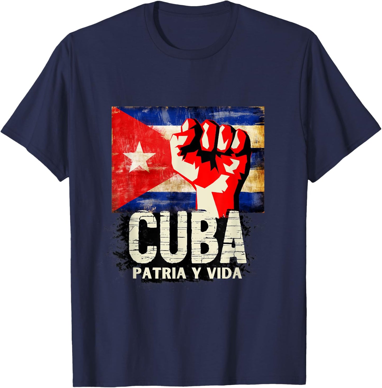 Cuba Patria Y Vida Shirt SOS Cuba Flag Shirt T-Shirt - T-Shirt | Navy