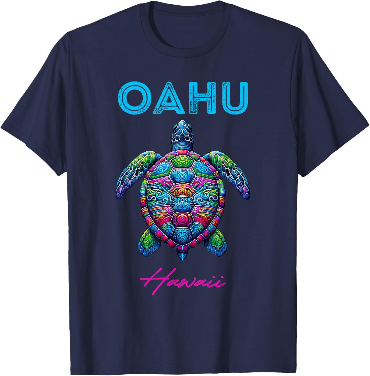 Oahu Hawaii Tribal Beach Sea Turtle T-Shirt - T-Shirt | Navy