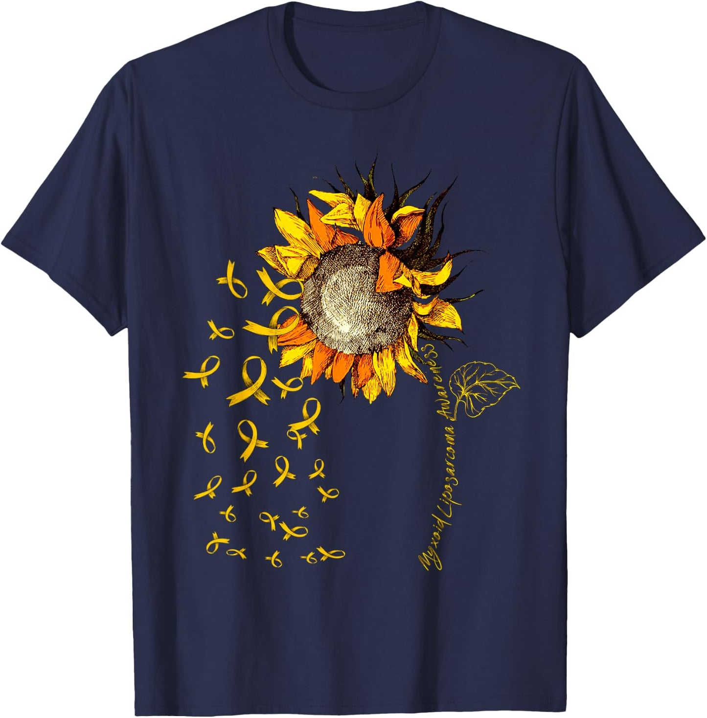 MYXOID LIPOSARCOMA Awareness Sunflower Yellow Ribbon T-Shirt - T-Shirt | Navy
