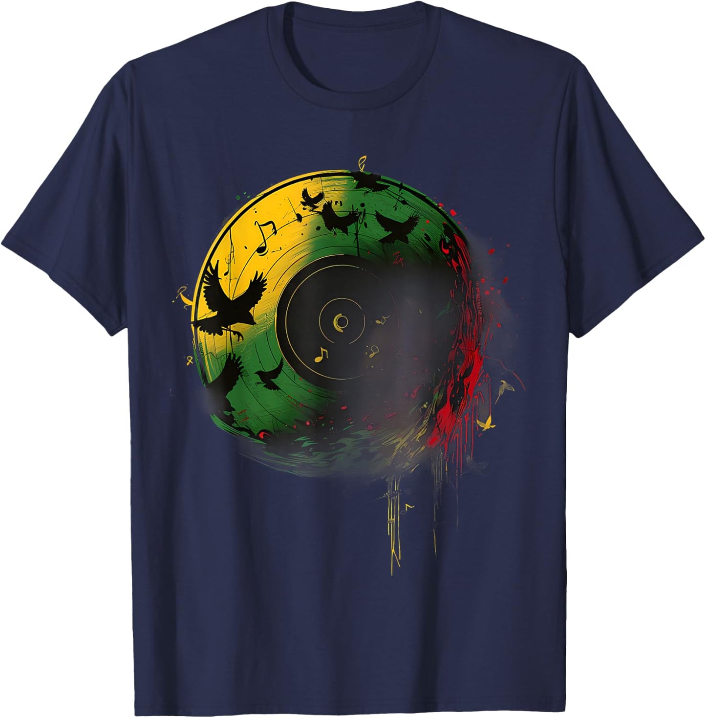 Reggae Music Vinyl Jamaican Pride Rastafarian Rasta T-Shirt - T-Shirt | Navy