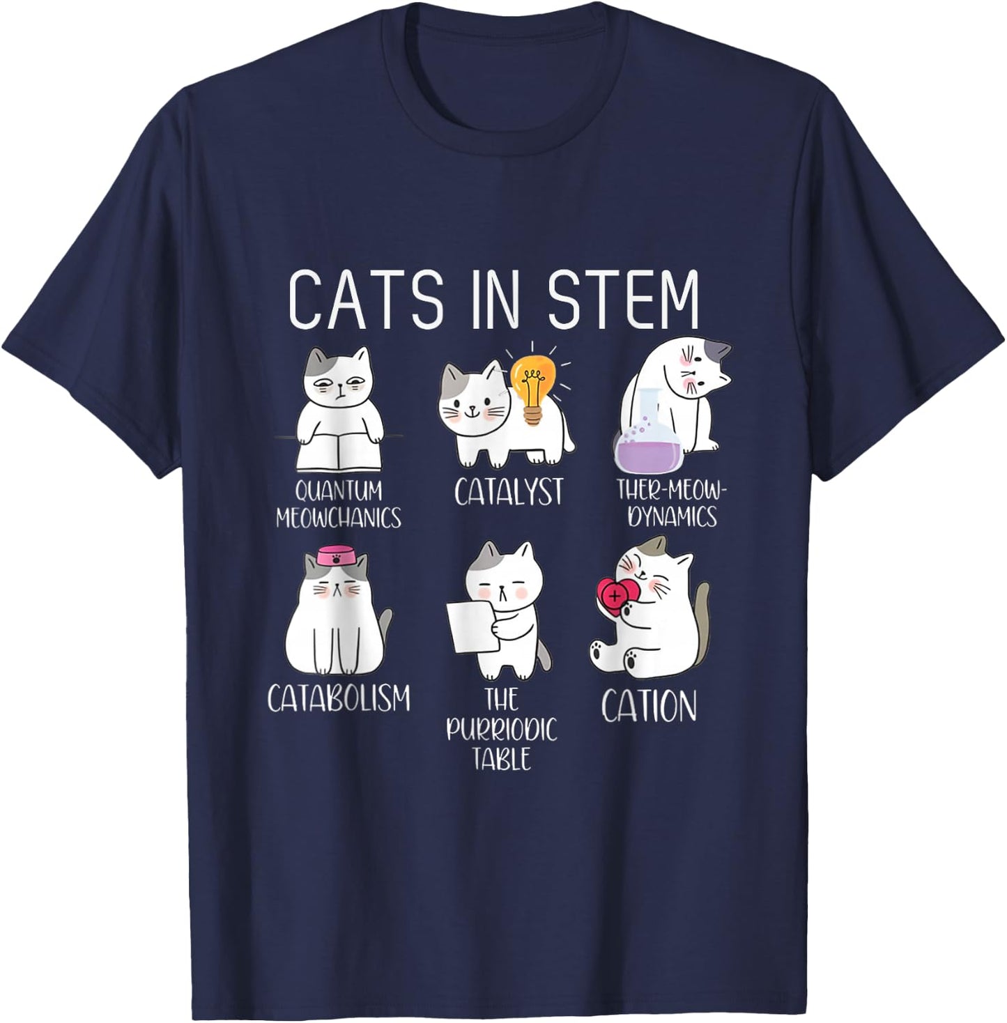 Funny Science Meme Cats In Stem Scientist Nerd Cat Lover T-Shirt - T-Shirt | Navy