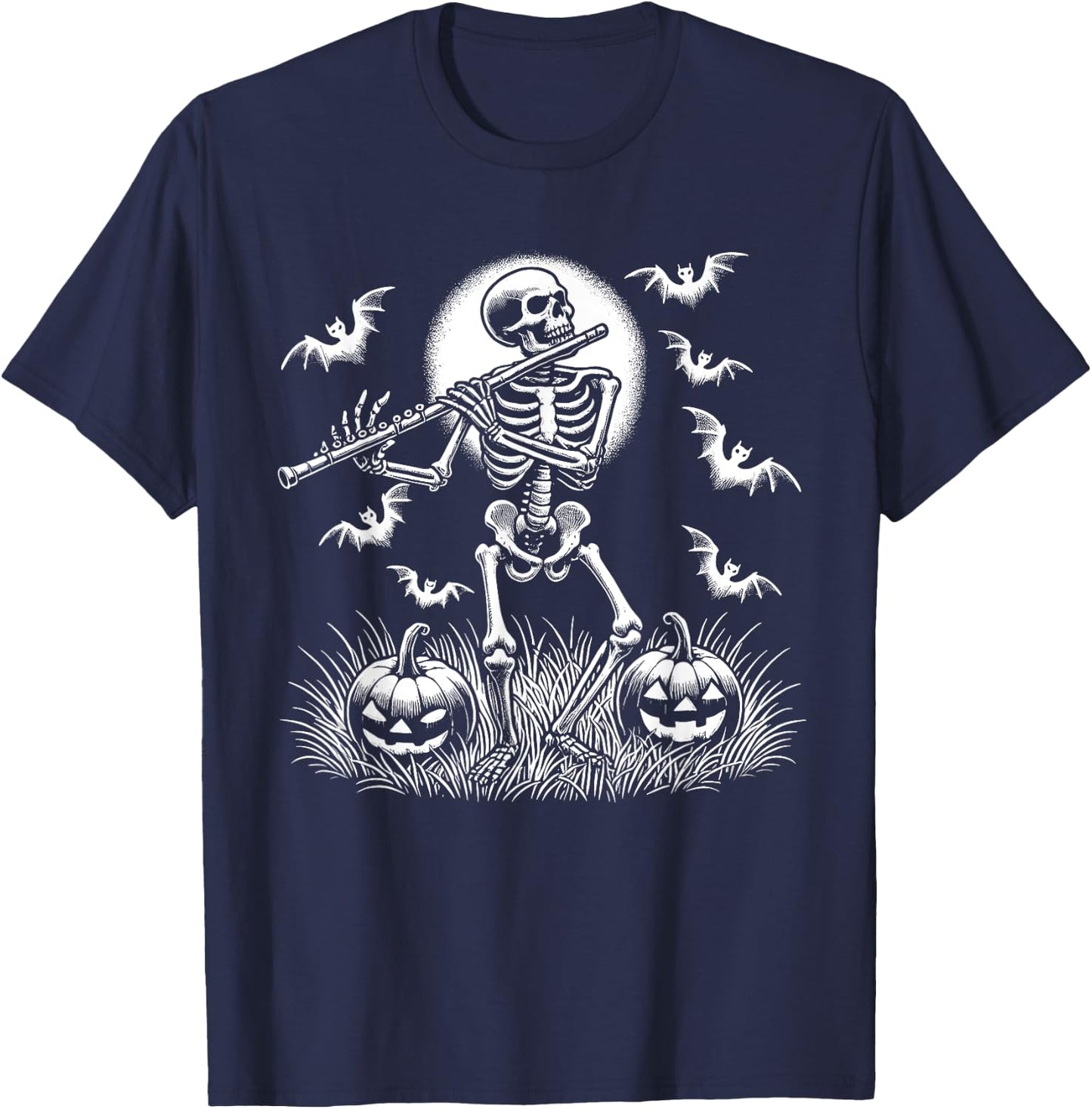 Funny Flute Skeleton Flutist Halloween Kids T-Shirt - T-Shirt | Navy