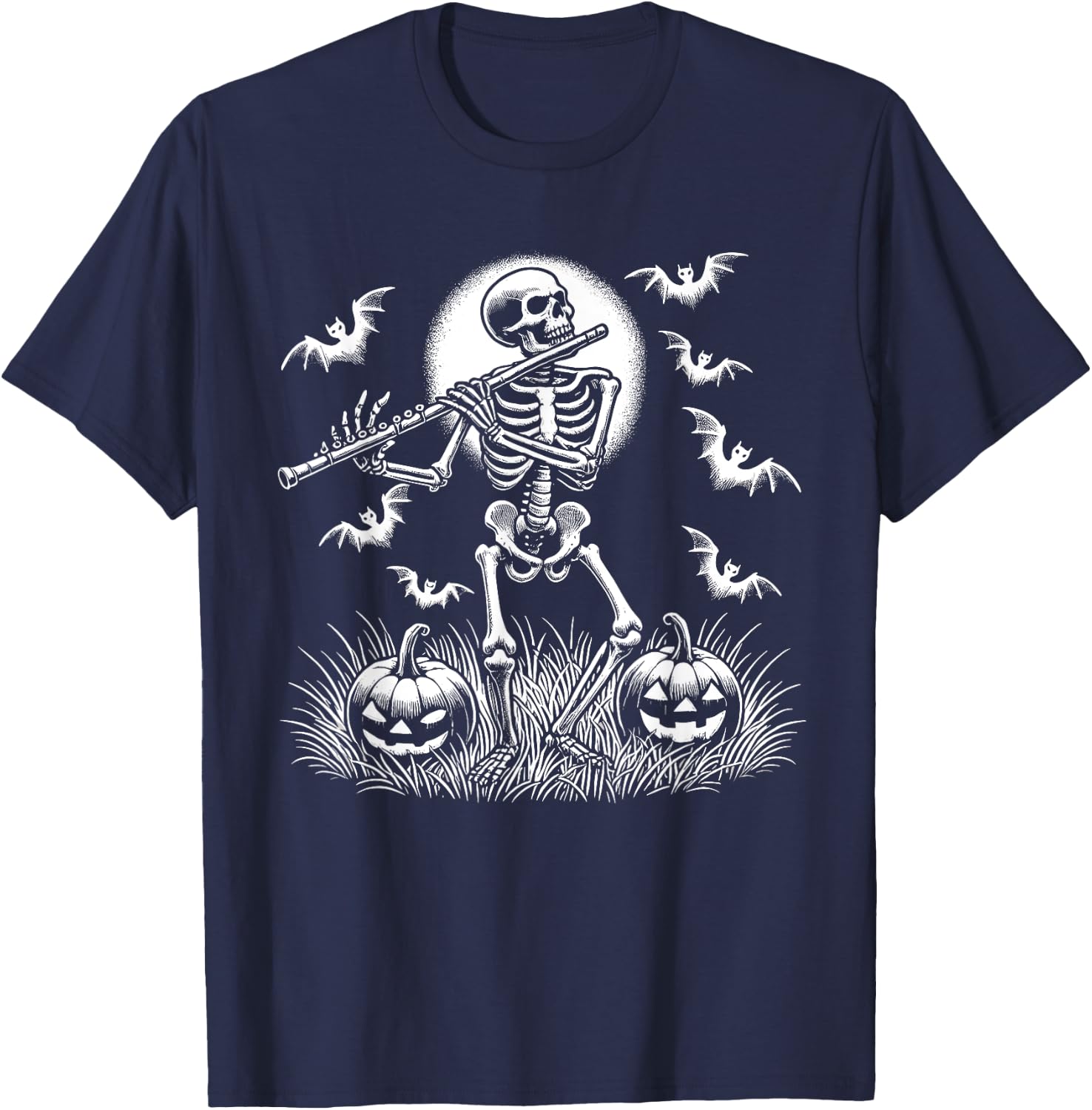 Funny Flute Skeleton Flutist Halloween Kids T-Shirt - T-Shirt | Navy
