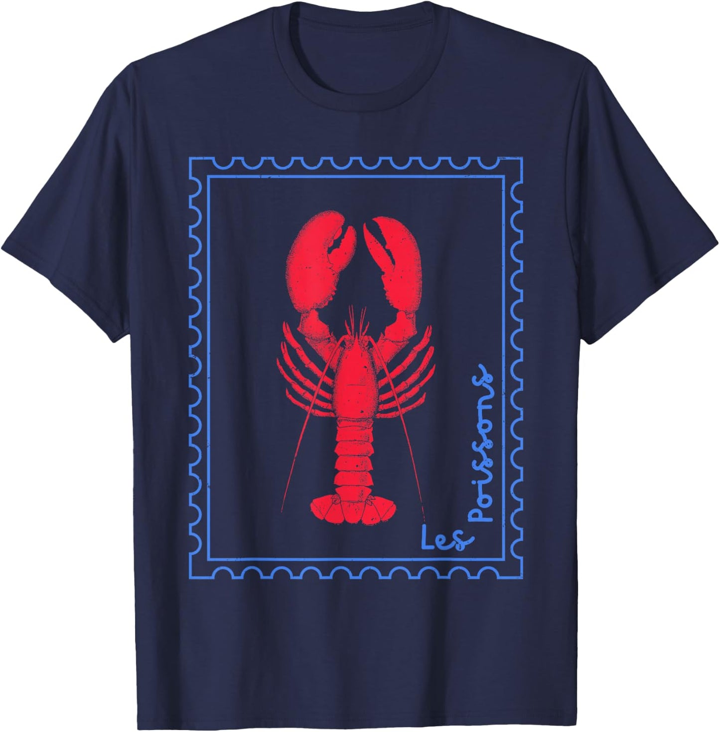 Vintage Lobster French Coastal Distressed Nautical Fisherman T-Shirt - T-Shirt | Navy