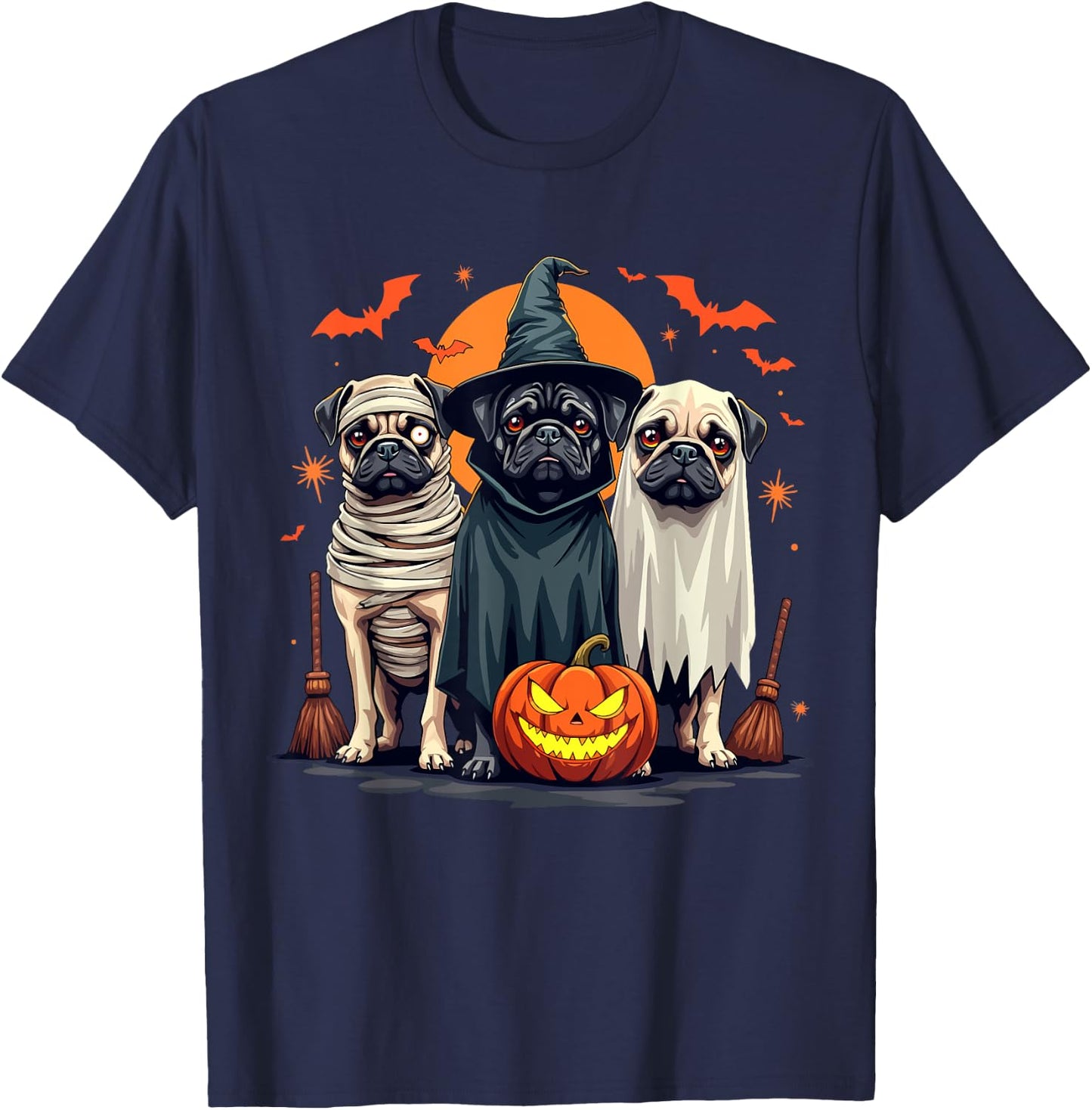 Pug Halloween Costume Mummy Witch Ghost Dog Lover T-Shirt - T-Shirt | Navy
