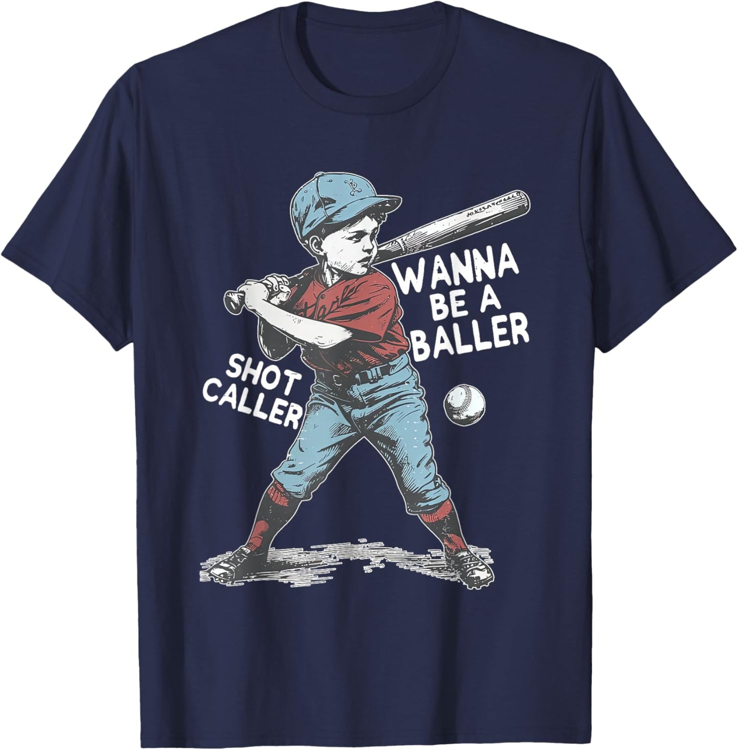 Wanna be a baller shot caller Retro baseball Vintage Boy Kid T-Shirt - T-Shirt | Navy