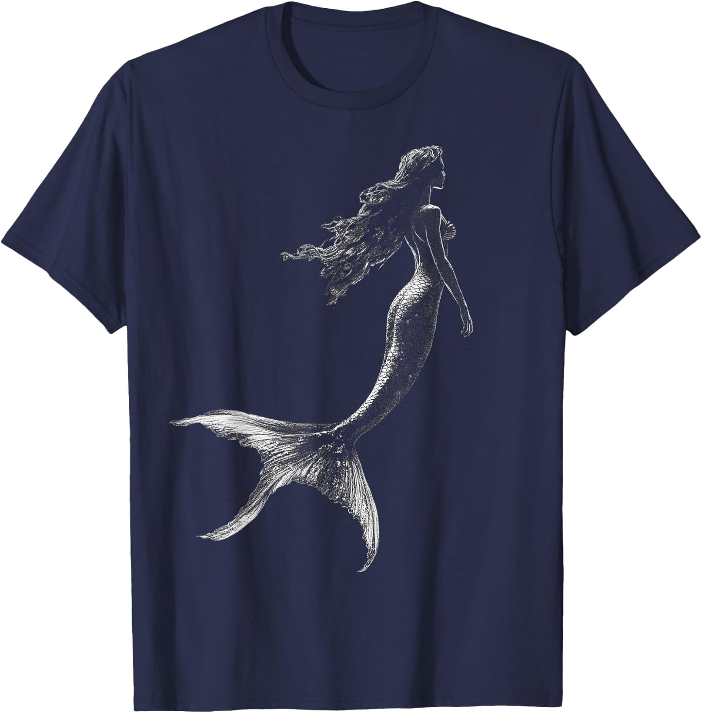 Mermaid Mythical Motif Fantasy Art Mermaid T-Shirt - T-Shirt | Navy