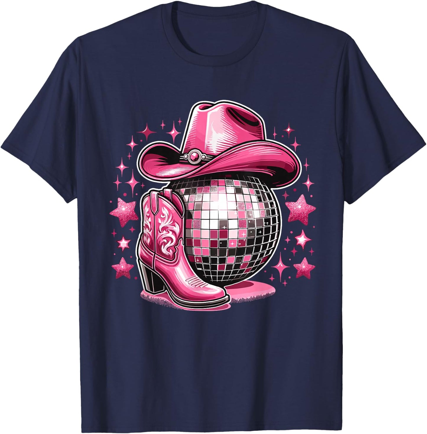 Western Cowgirl Rodeo Disco Retro Bachelorette Party T-Shirt - T-Shirt | Navy