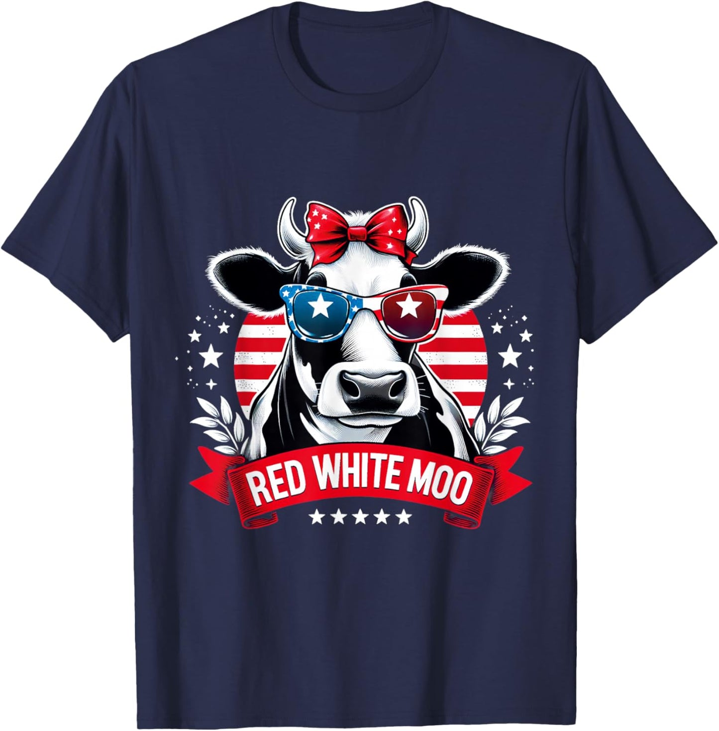 Patriotic Cow USA Flag 4th of July Red and White and Moo T-Shirt - T-Shirt | Navy