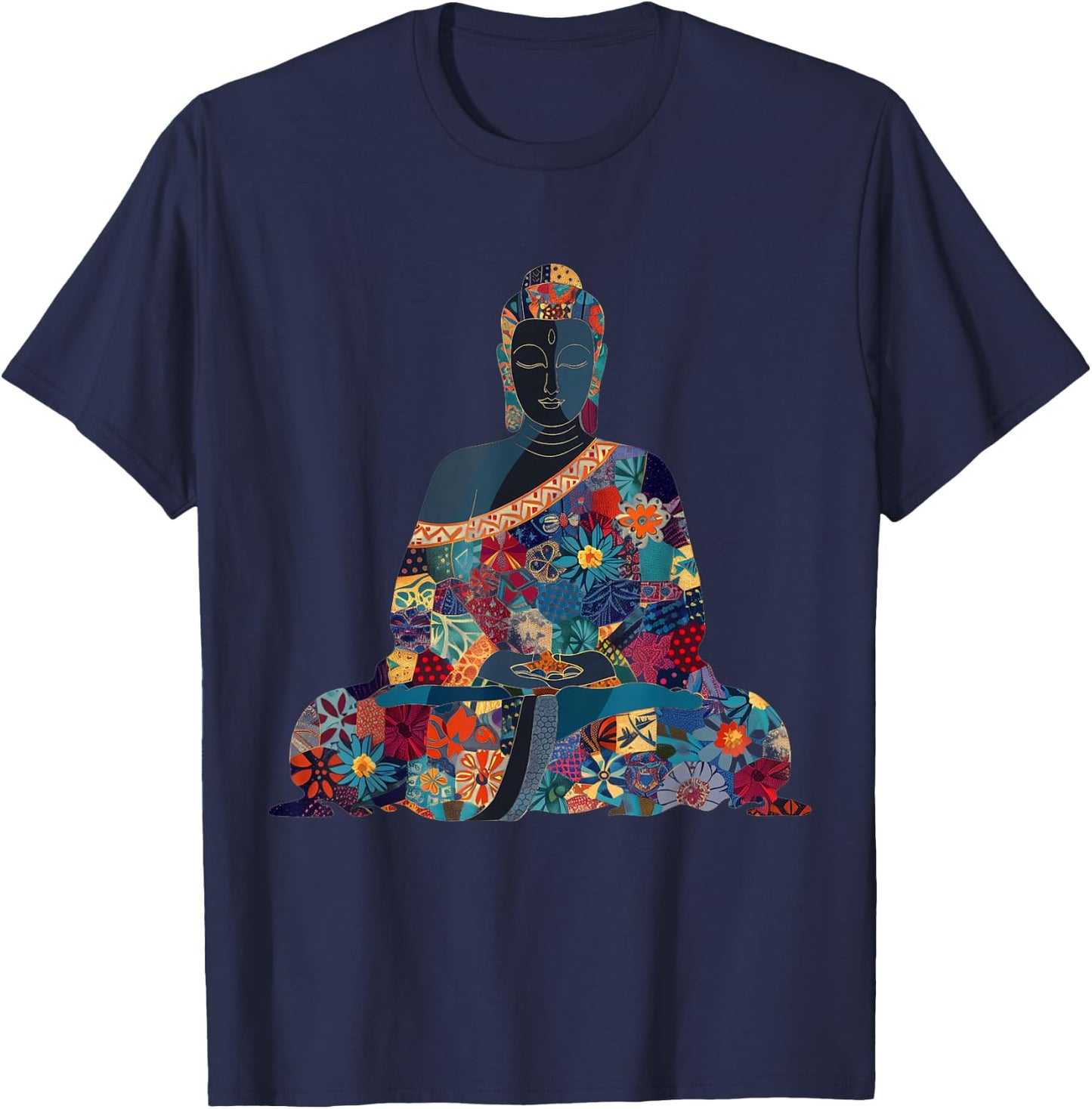 Buddha Vintage Flowers Zen Buddhist Buddhism Yoga Spiritual T-Shirt - T-Shirt | Navy