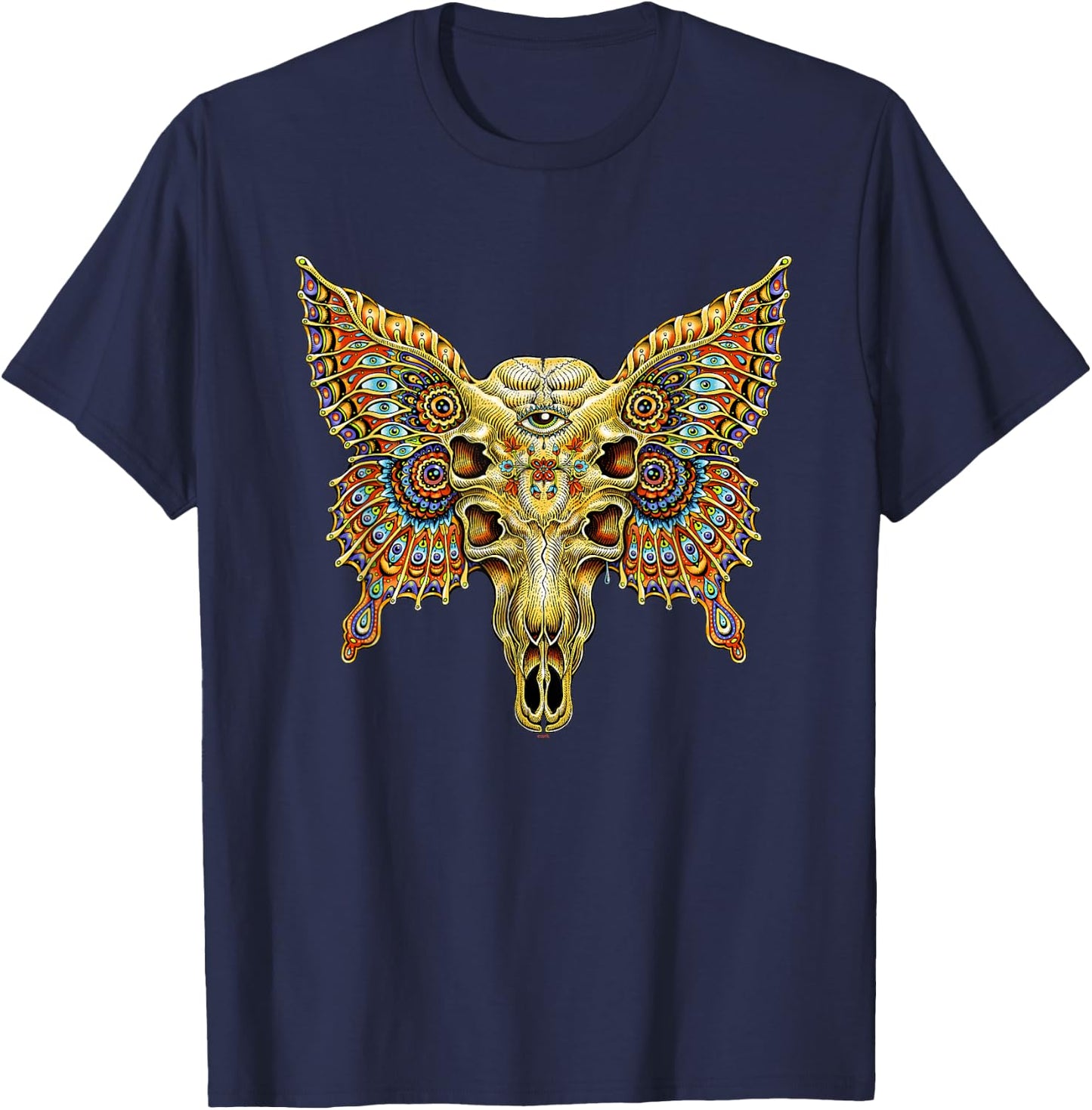 Butterfly Skull - by Emek Artman T-Shirt - T-Shirt | Navy