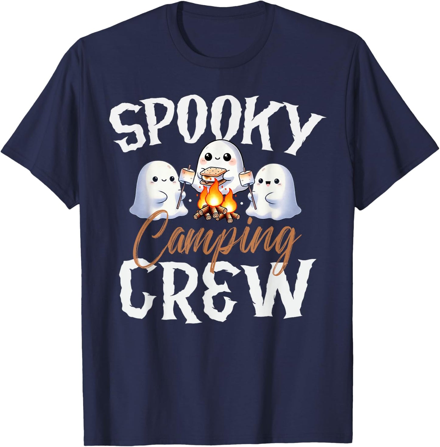 Spooky Camping Crew Halloween 2024 Campfire Happy Boo Ghost T-Shirt - T-Shirt | Navy