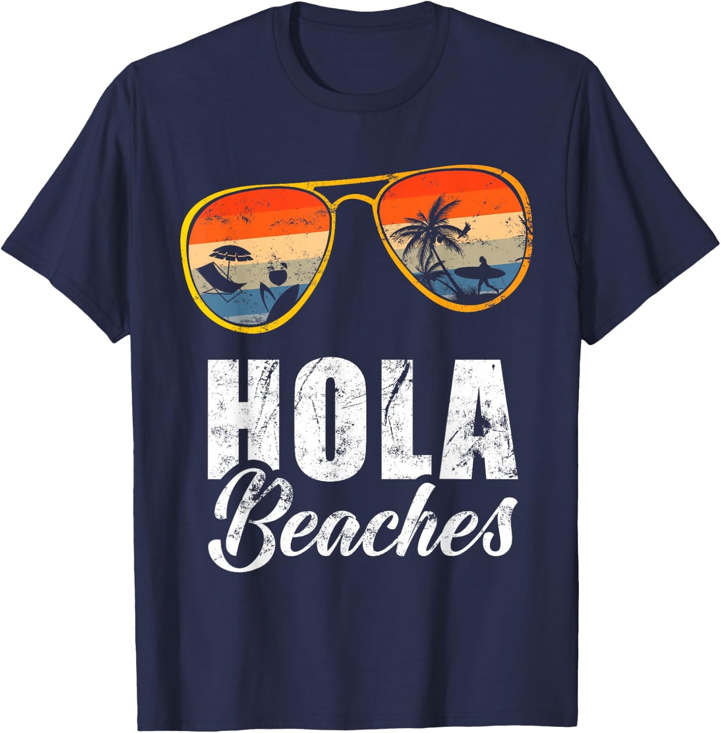 Hola Beaches Funny Beach Summer Vacation Retro Vintage Men Women Kids T-Shirt - T-Shirt | Navy