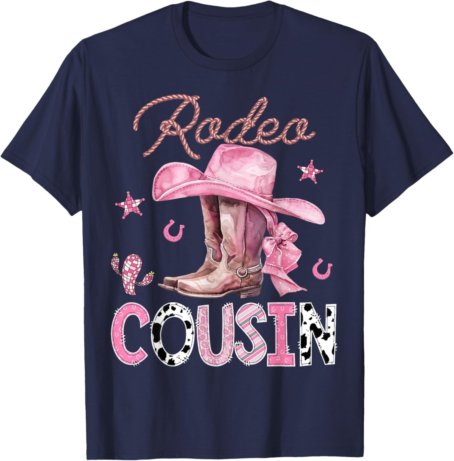 Rodeo Cousin Pink Boots Coquette CowGirl Birthday Party T-Shirt - T-Shirt | Navy