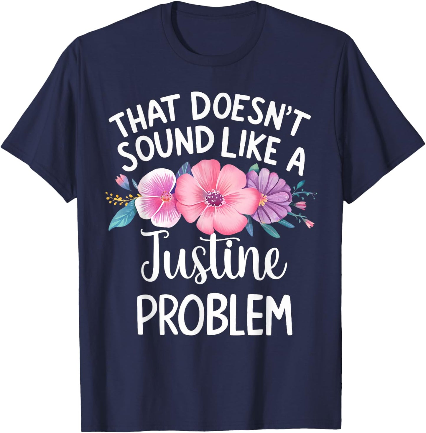 JUSTINE Personalized Cute Flower Girls JUSTINE Name T-Shirt - T-Shirt | Navy