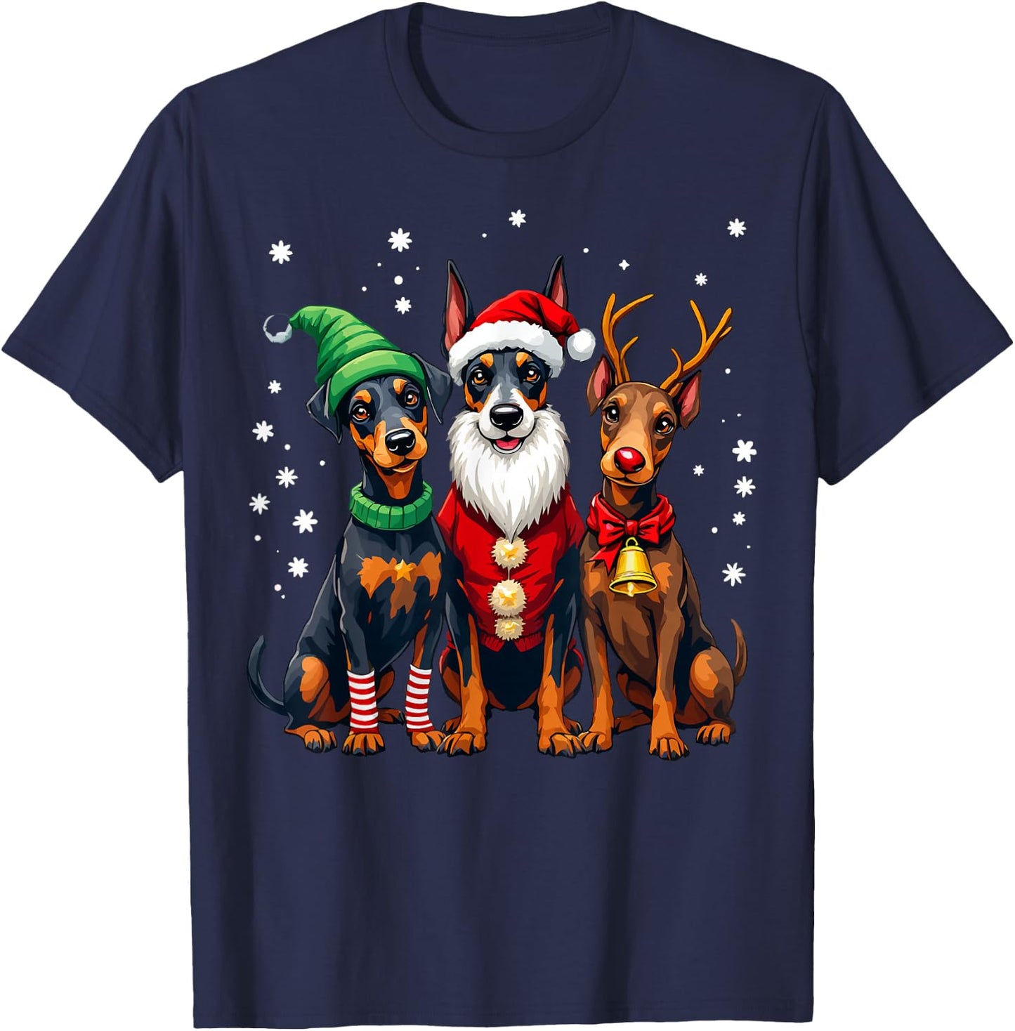 Doberman Pinscher Christmas Dogs Funny Santa Reindeer Elf T-Shirt - T-Shirt | Navy