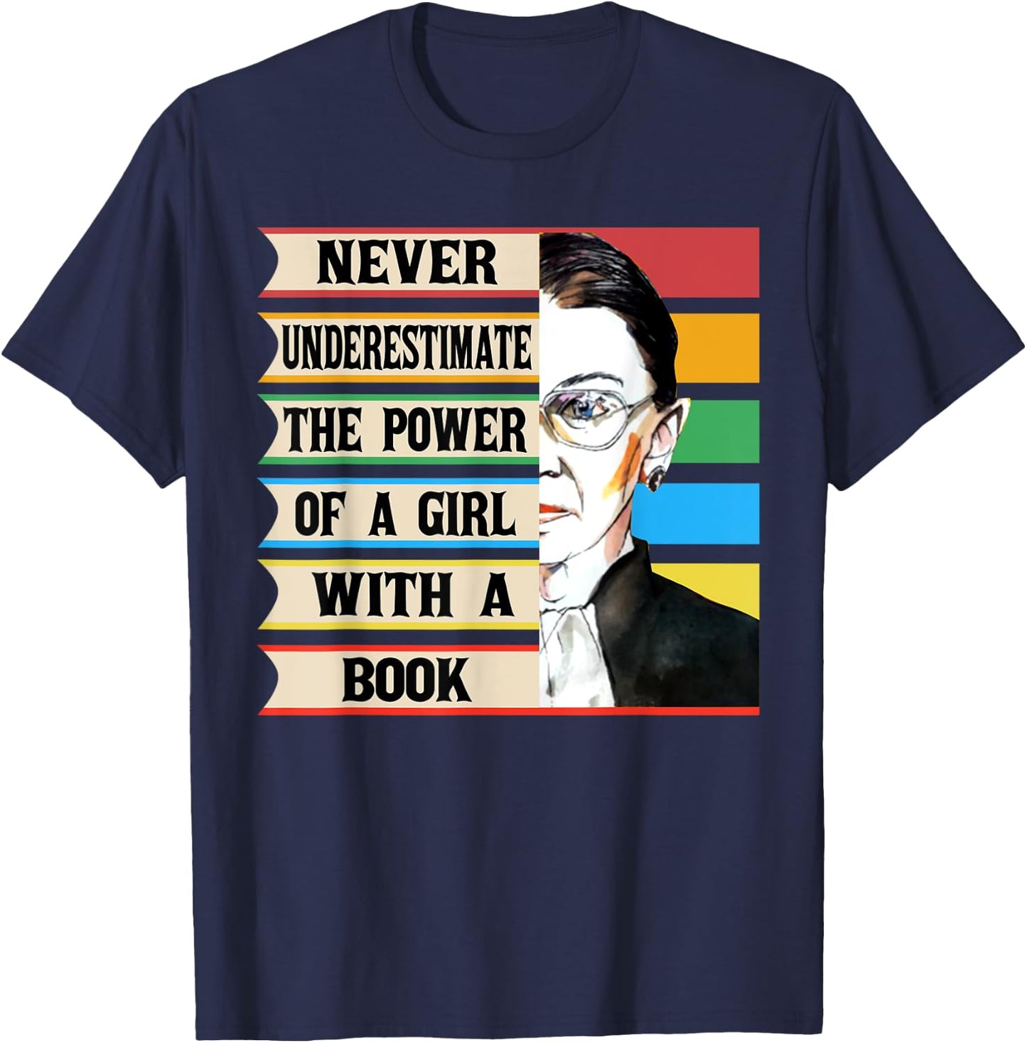 Vintage Never Underestimate The Power Of A Girl With A Book T-Shirt - T-Shirt | Navy